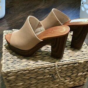 Jessica Simpson Cream and Brown Mules with Block HeelTan leather.NEVER Worn